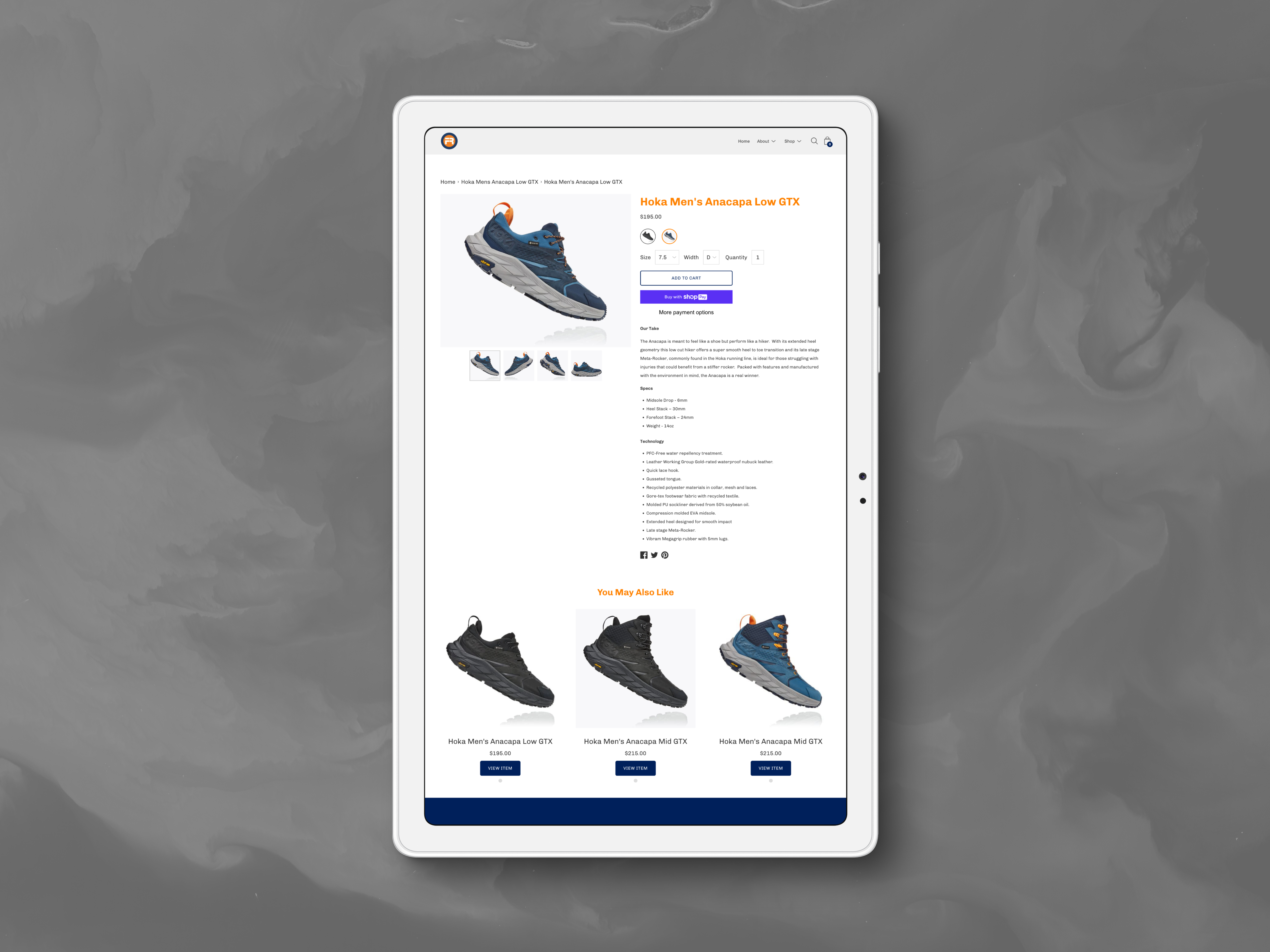 Product detail page with variations