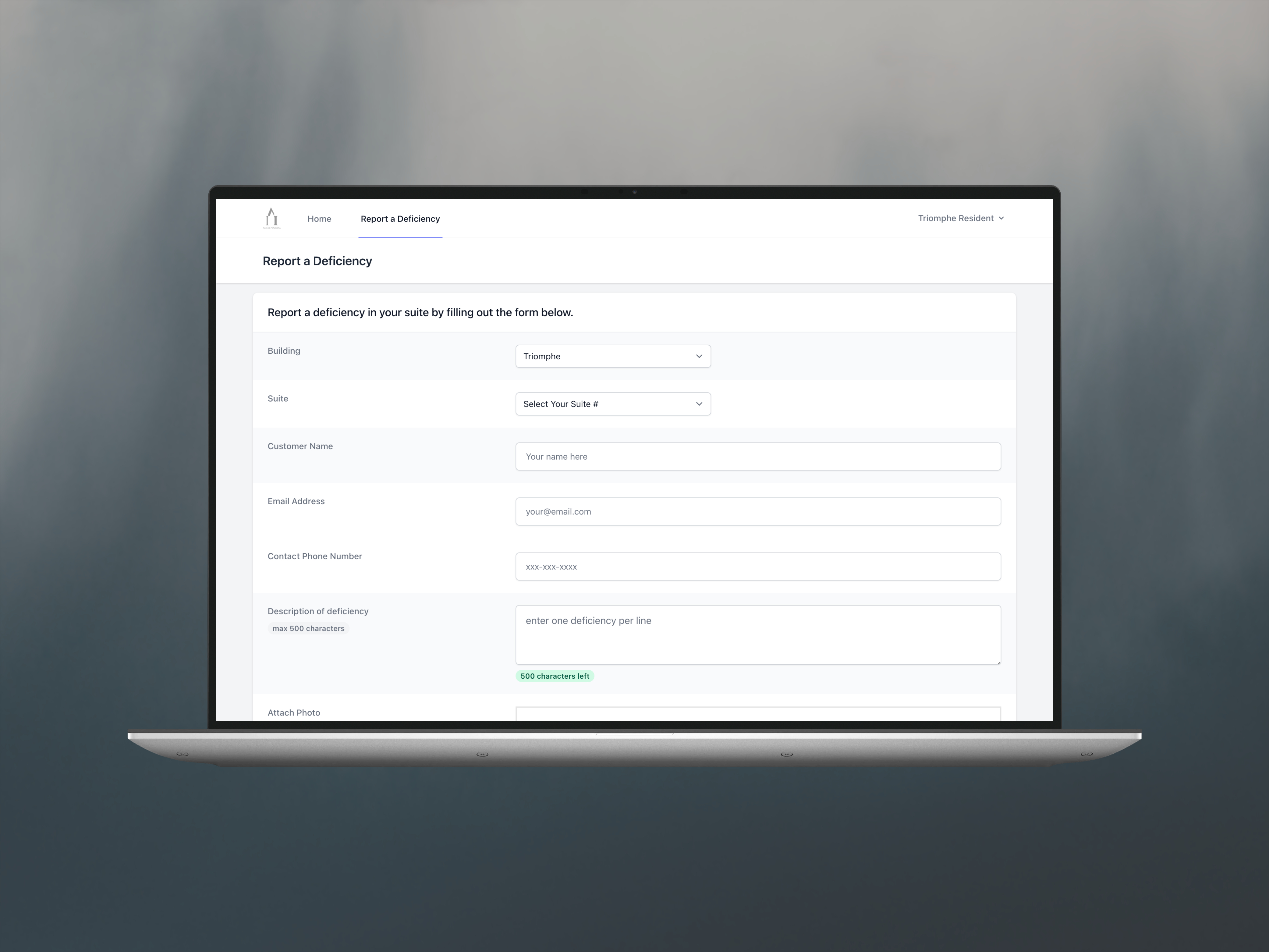 Deficiency report submission interface