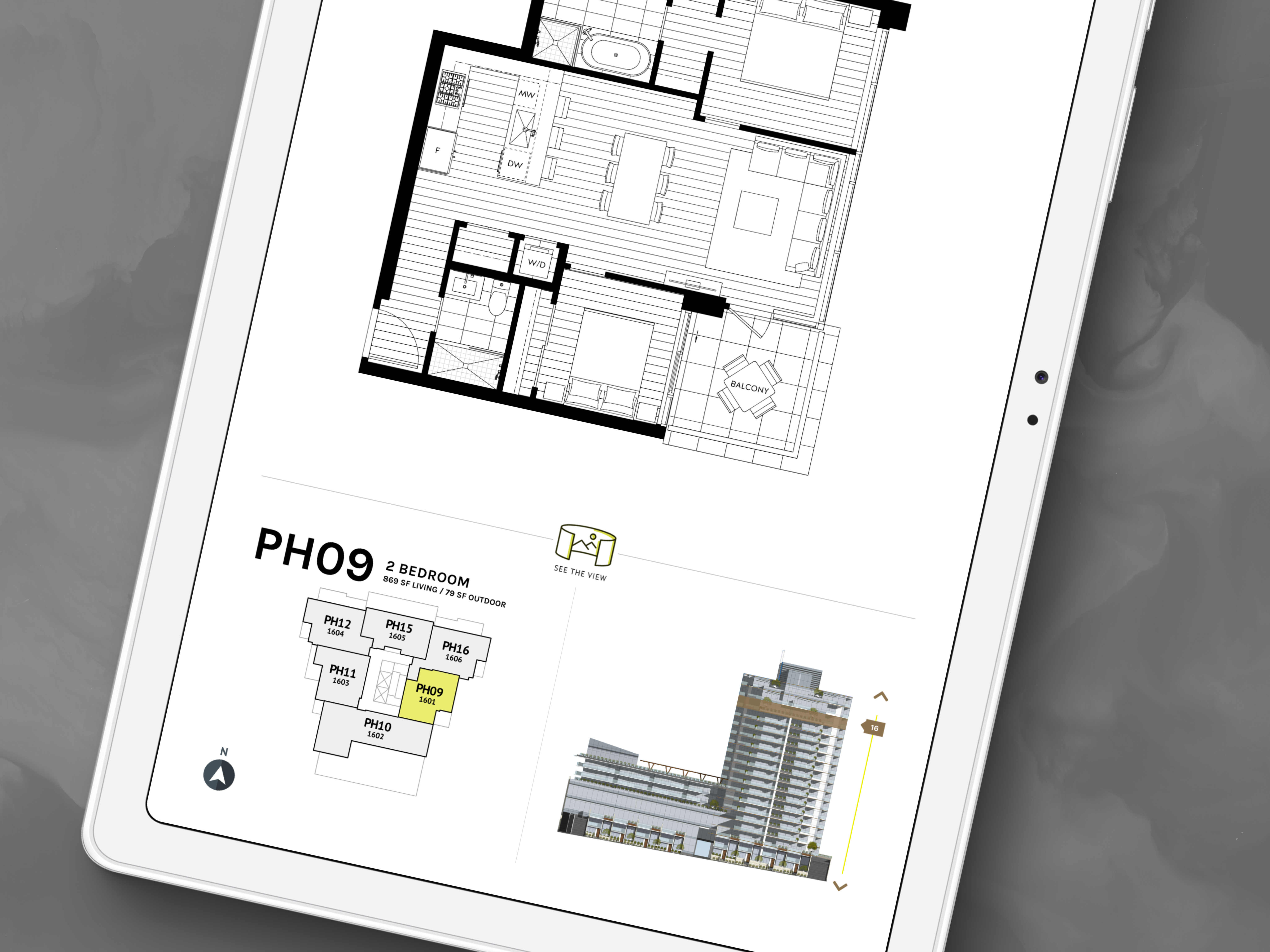 4K touchscreen kiosk displaying floor plans