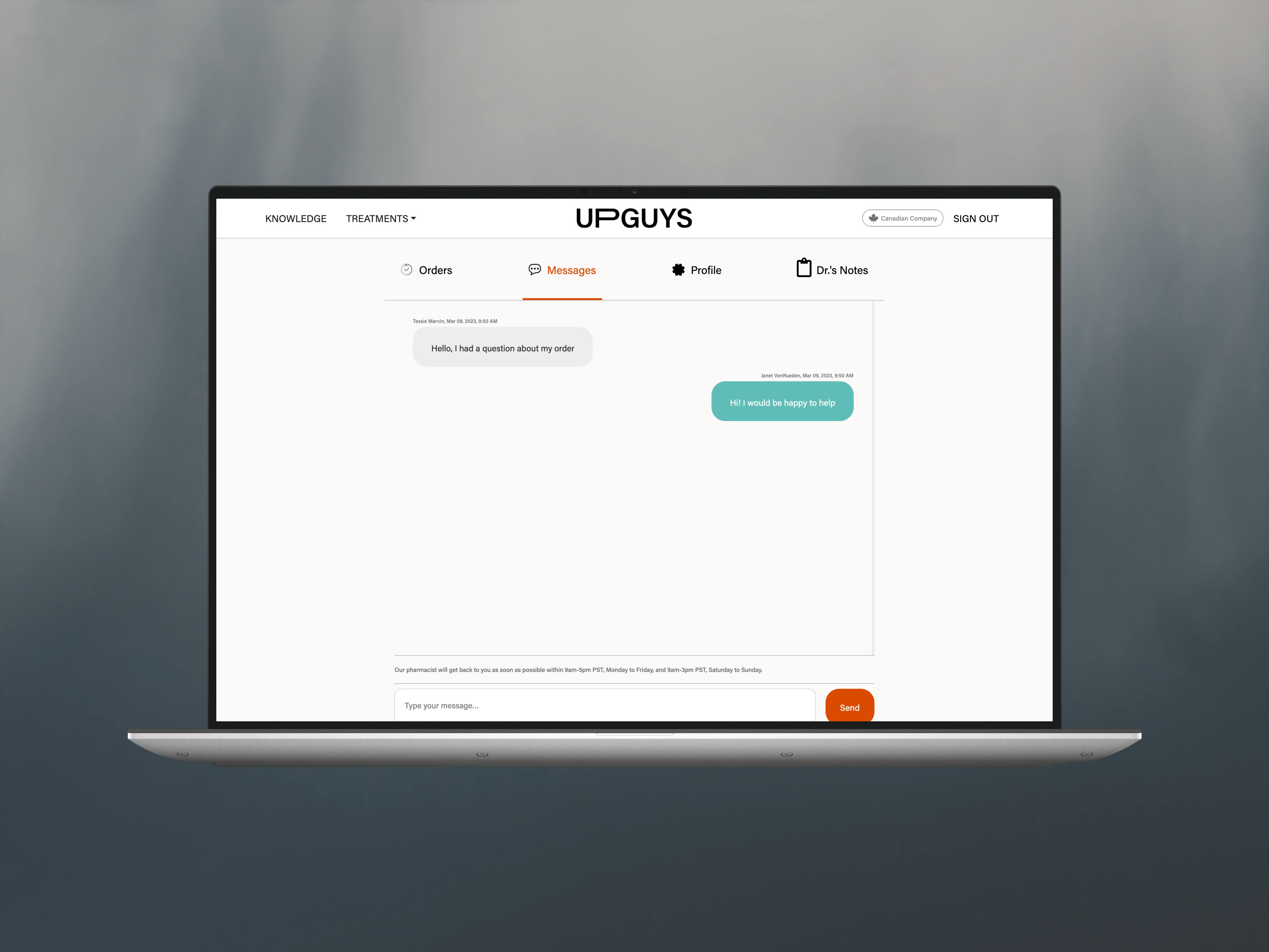 UPGUYS real-time chat interface
